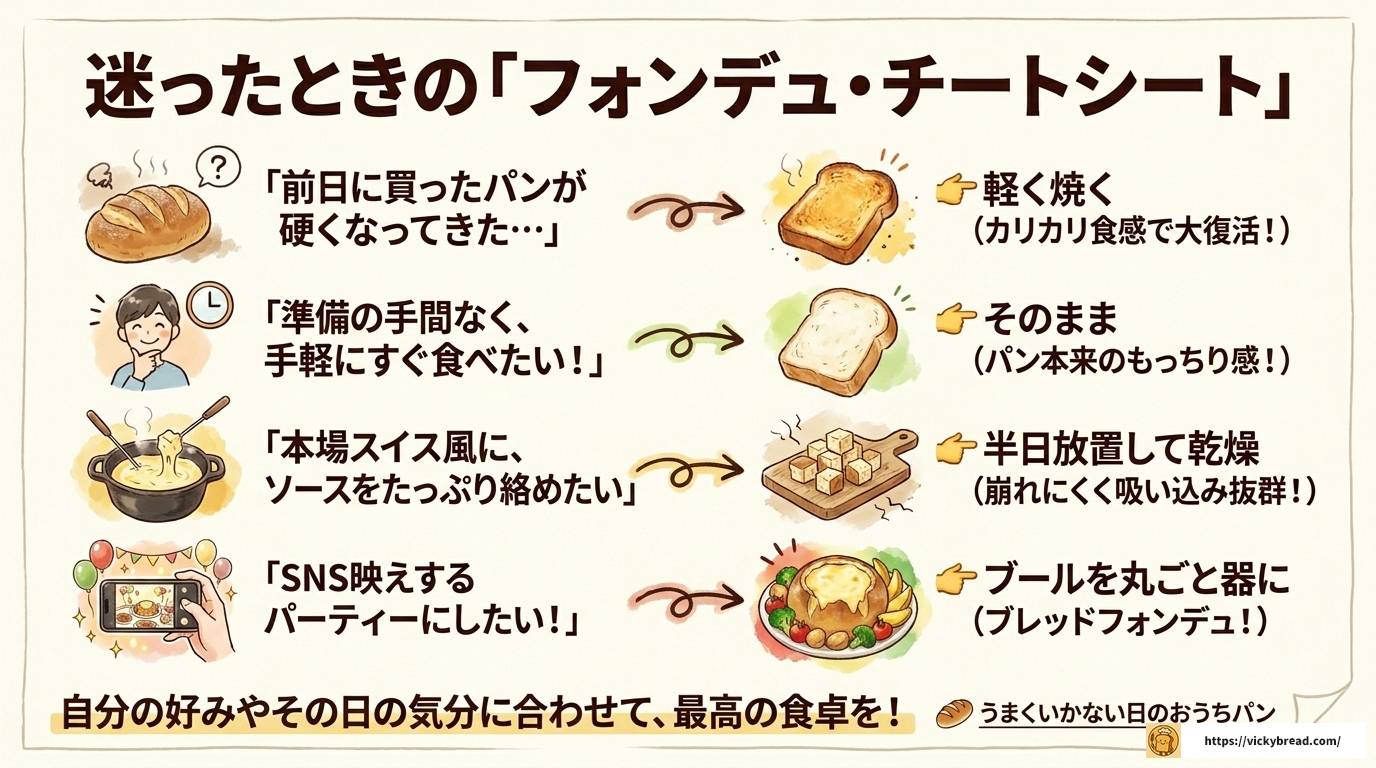 チーズフォンデュのフランスパンは焼く？そのまま？徹底解説