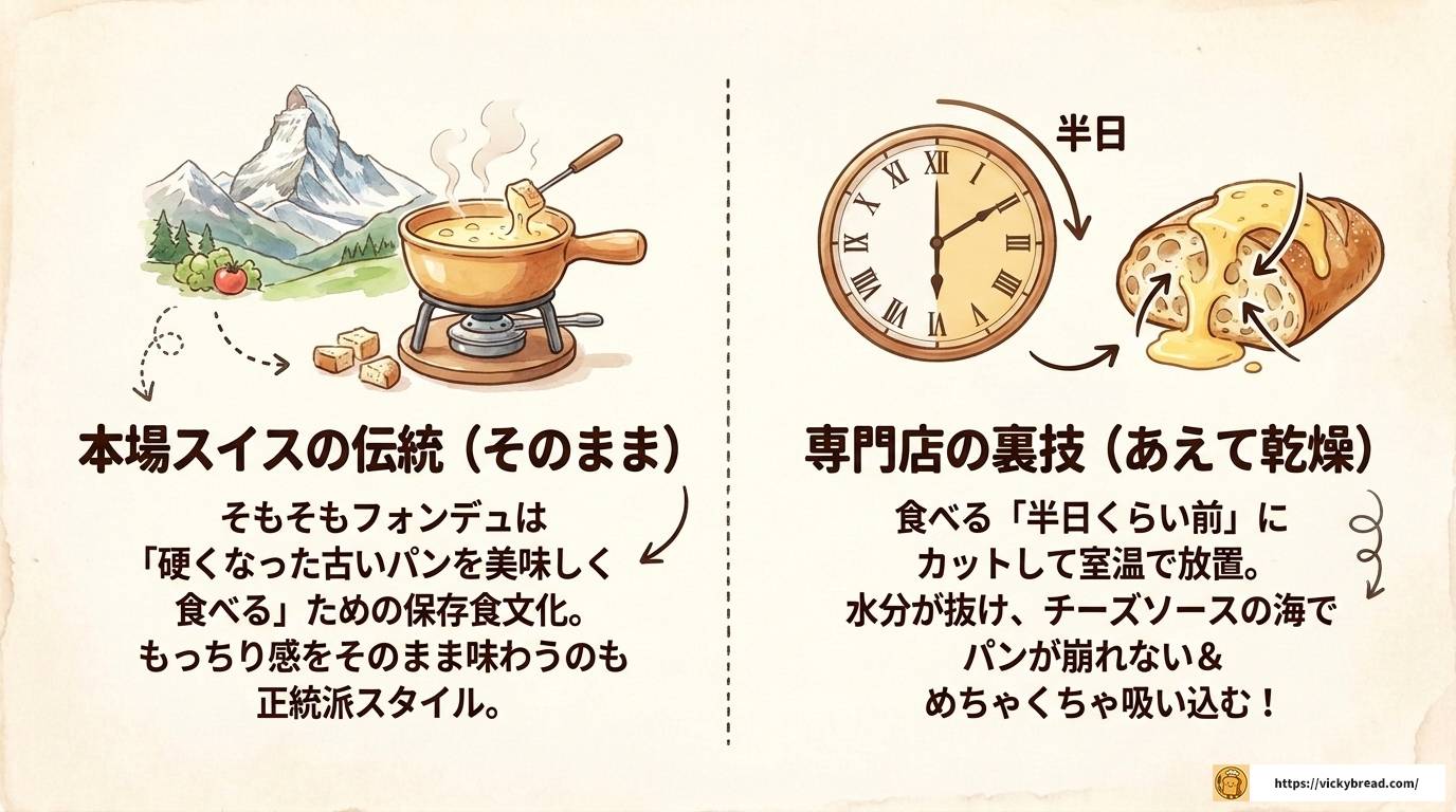 チーズフォンデュのフランスパンは焼く？そのまま？徹底解説