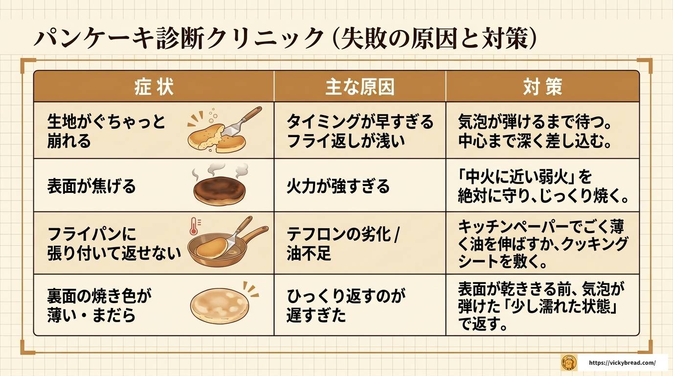 パンケーキをきれいにひっくり返すコツと失敗しない全手順