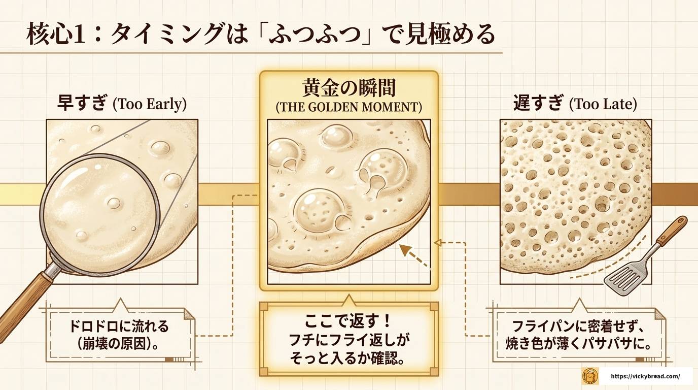 パンケーキをきれいにひっくり返すコツと失敗しない全手順
