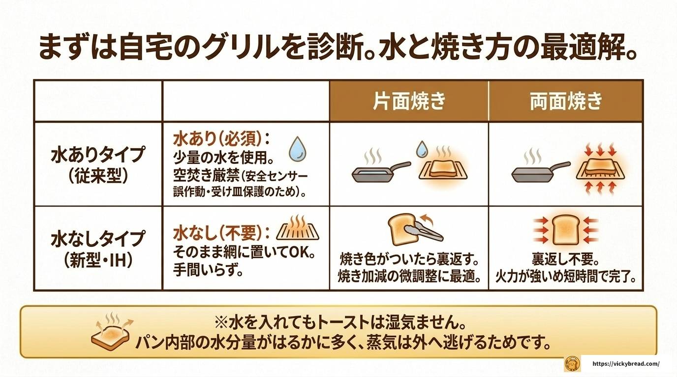 魚焼きグリルでパンを焼くとき水は必要?美味しい焼き方完全ガイド