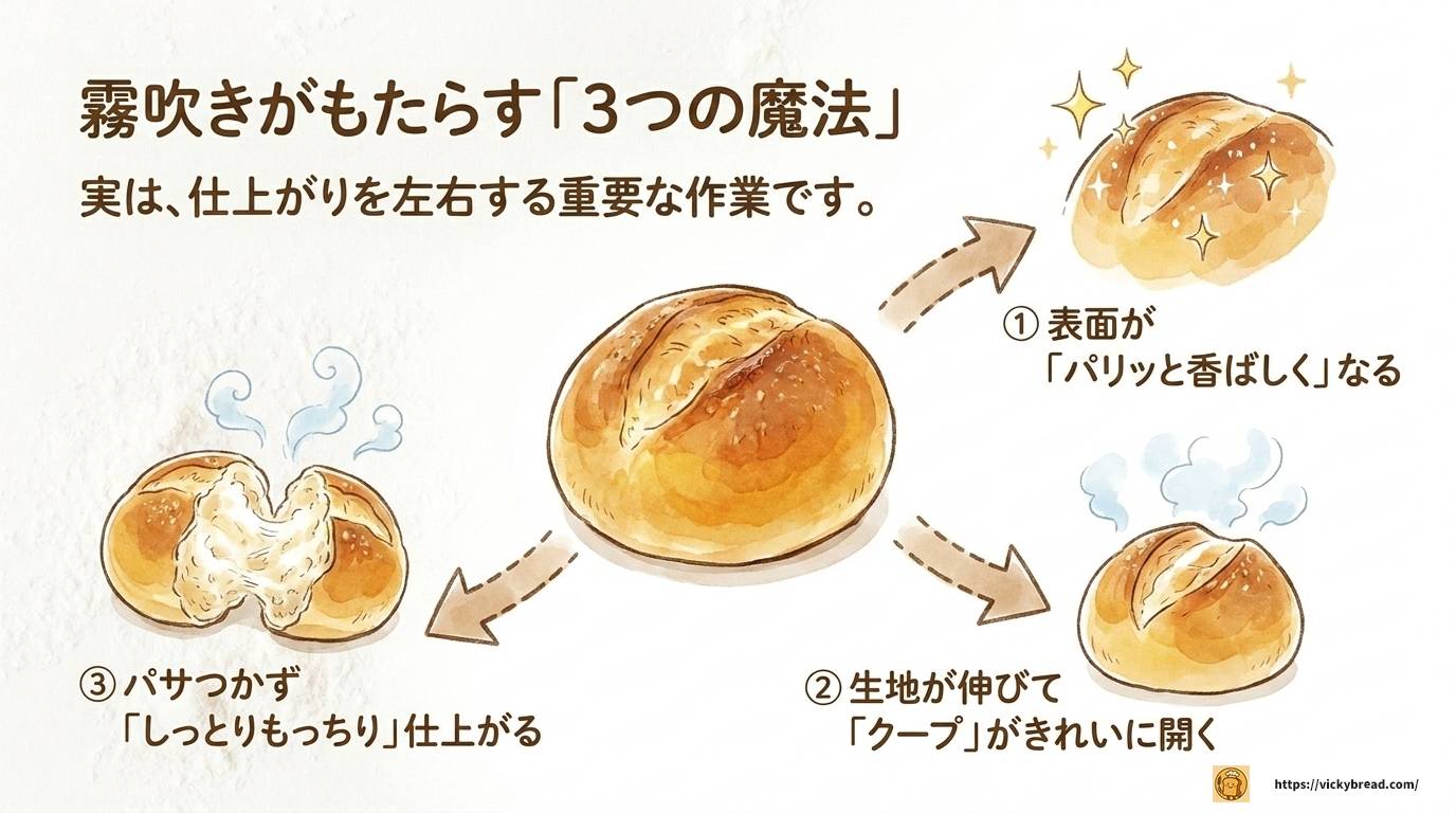 パン焼く前の霧吹きの効果とは?膨らみ・食感アップの秘訣を解説