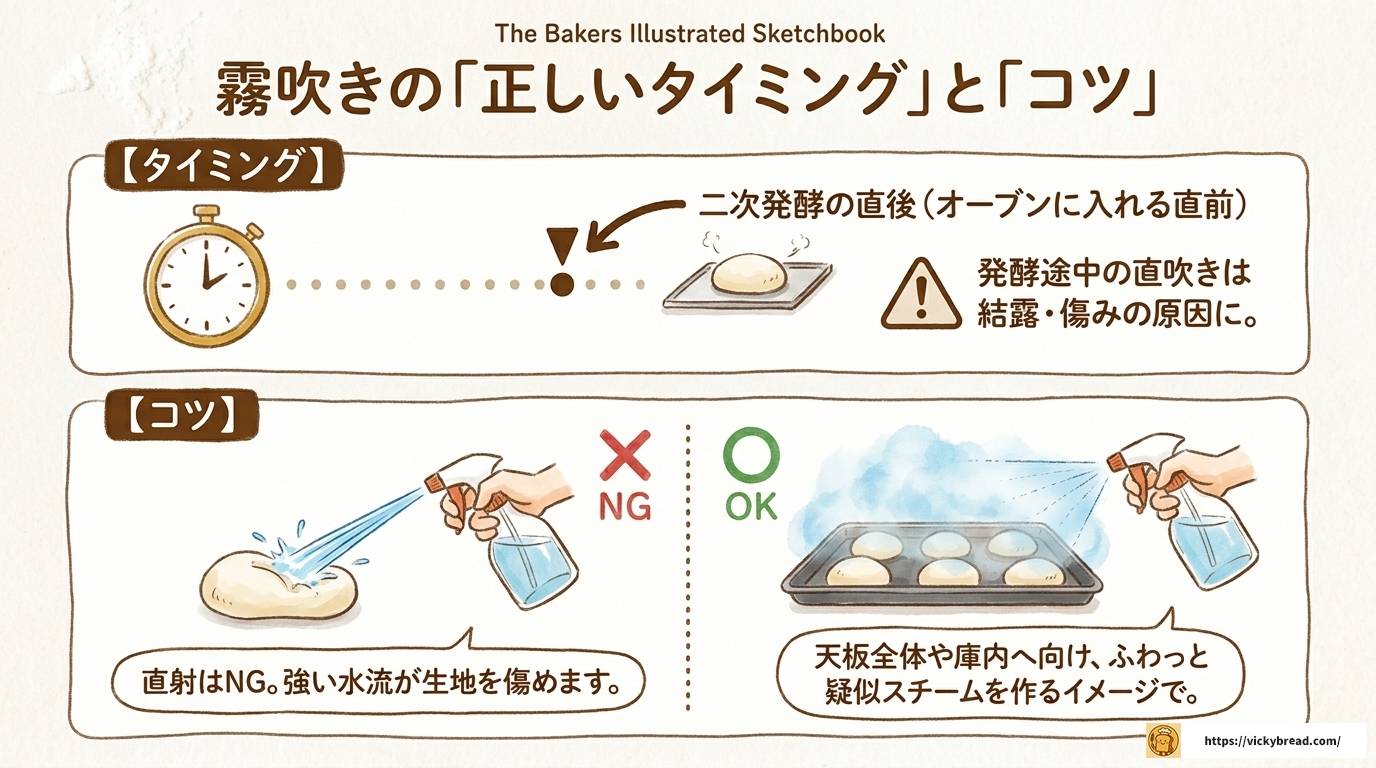 パン焼く前の霧吹きの効果とは?膨らみ・食感アップの秘訣を解説